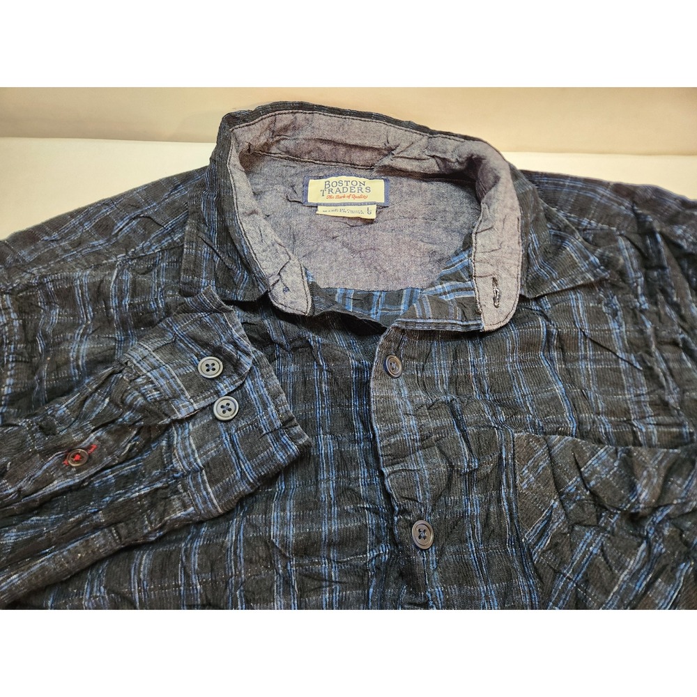 Boston Traders Mens Plaid Long Sleeve Button‎ Up Shirt Large Black Blue